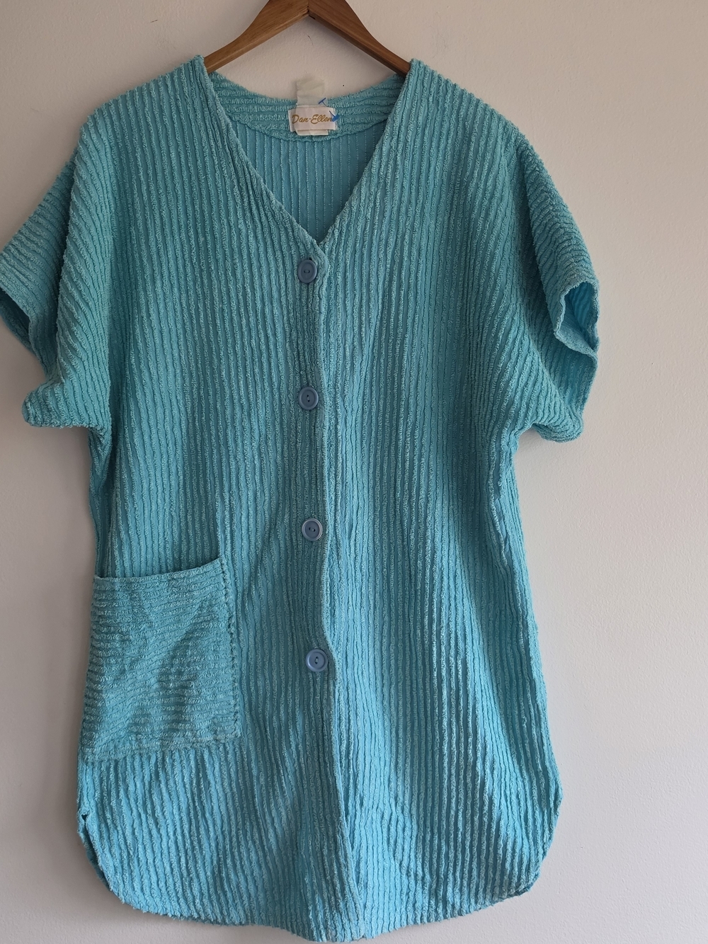 Vintage Dan Ellen Turquoise Textured Button-Front Robe Grannycore M -L *